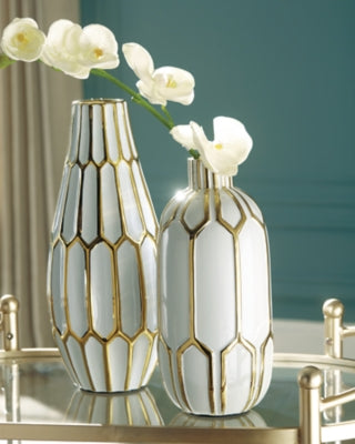 Ashley Mohsen Gold Finish White Vase (Set of 2)