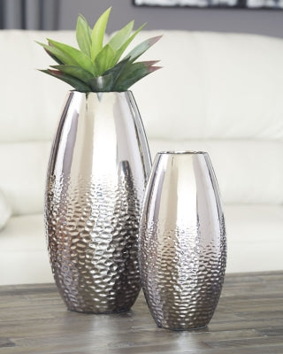 Ashley Dinesh Silver Finish Vase (Set of 2)