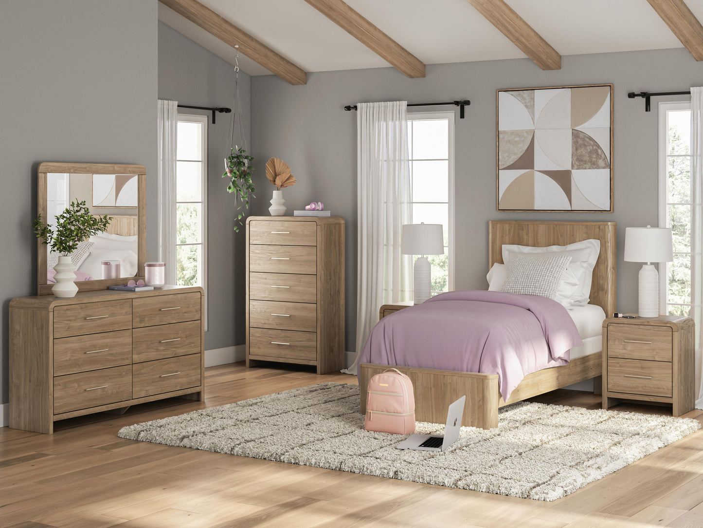 Ashley Dovander Warm Natural Brown Twin Panel Bed