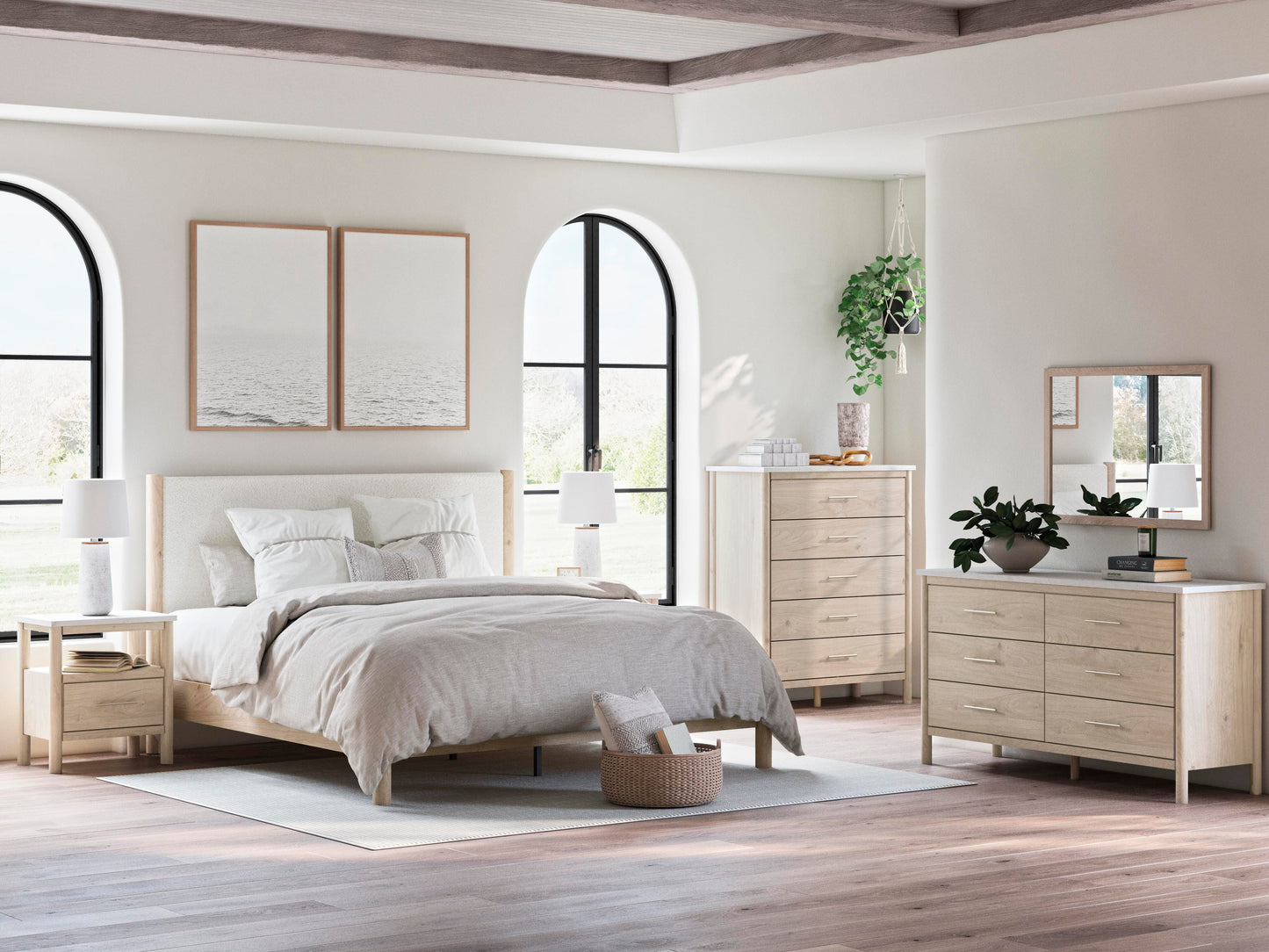 Ashley Cadmori Two-tone King Upholstered Panel Bed