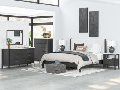 Ashley Cadmori Black White King Upholstered Panel Bed