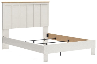 Benchcraft Linnocreek White Warm Brown Queen Panel Bed