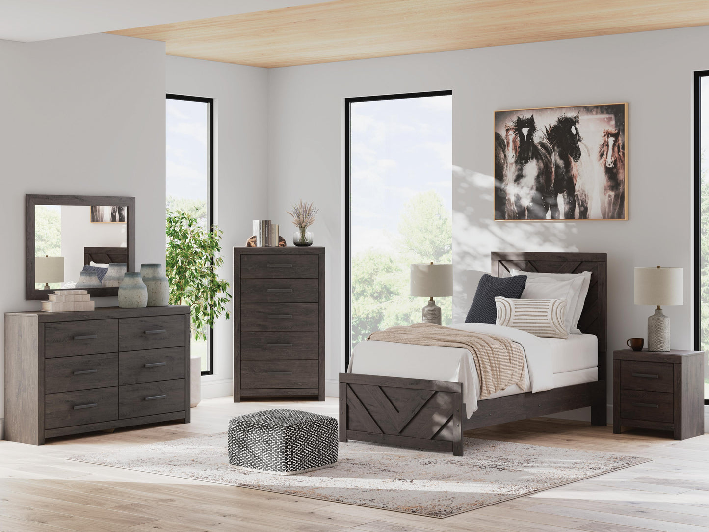 Ashley Prendonea Charcoal Twin Panel Bed