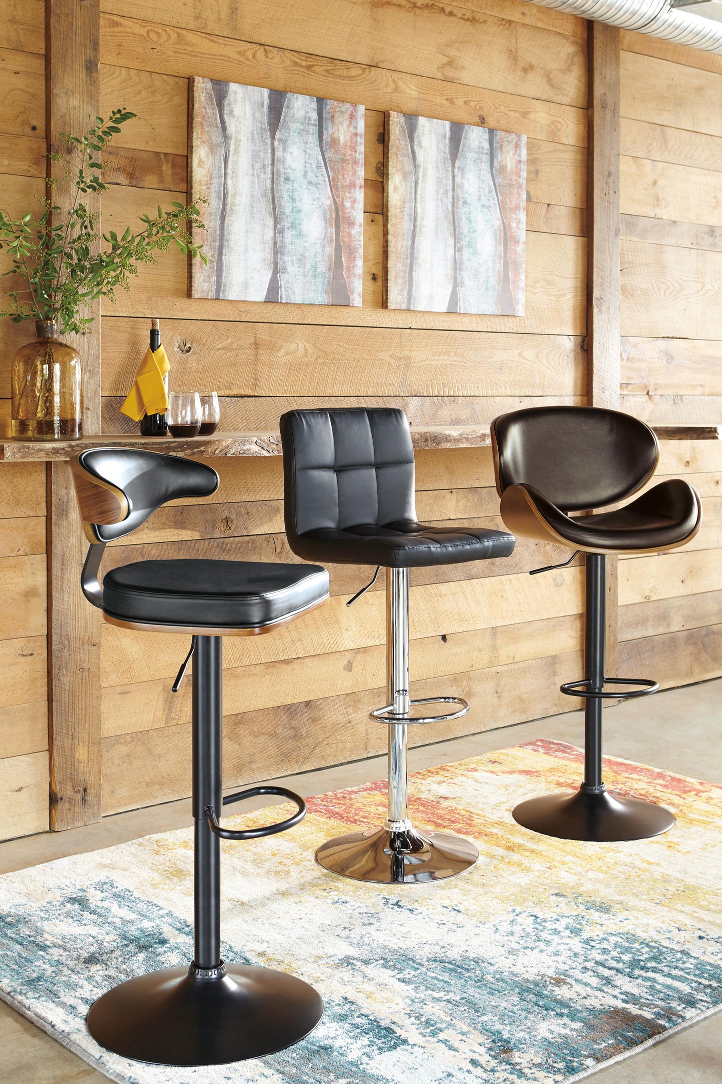 Ashley Bellatier Black Chrome Finish Adjustable Height Bar Stool (Set of 2)