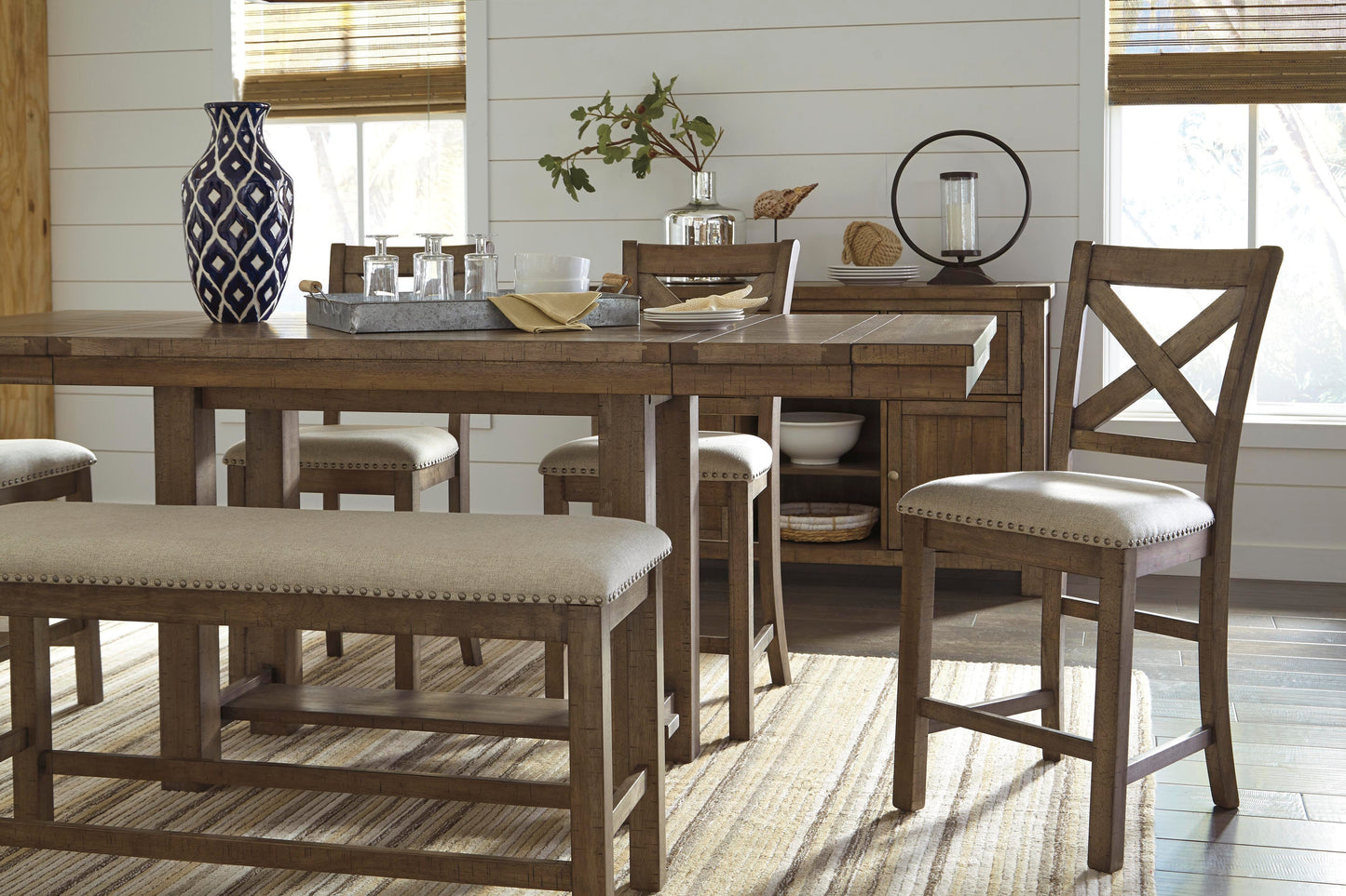 Ashley Moriville Beige Counter Height Dining Bench