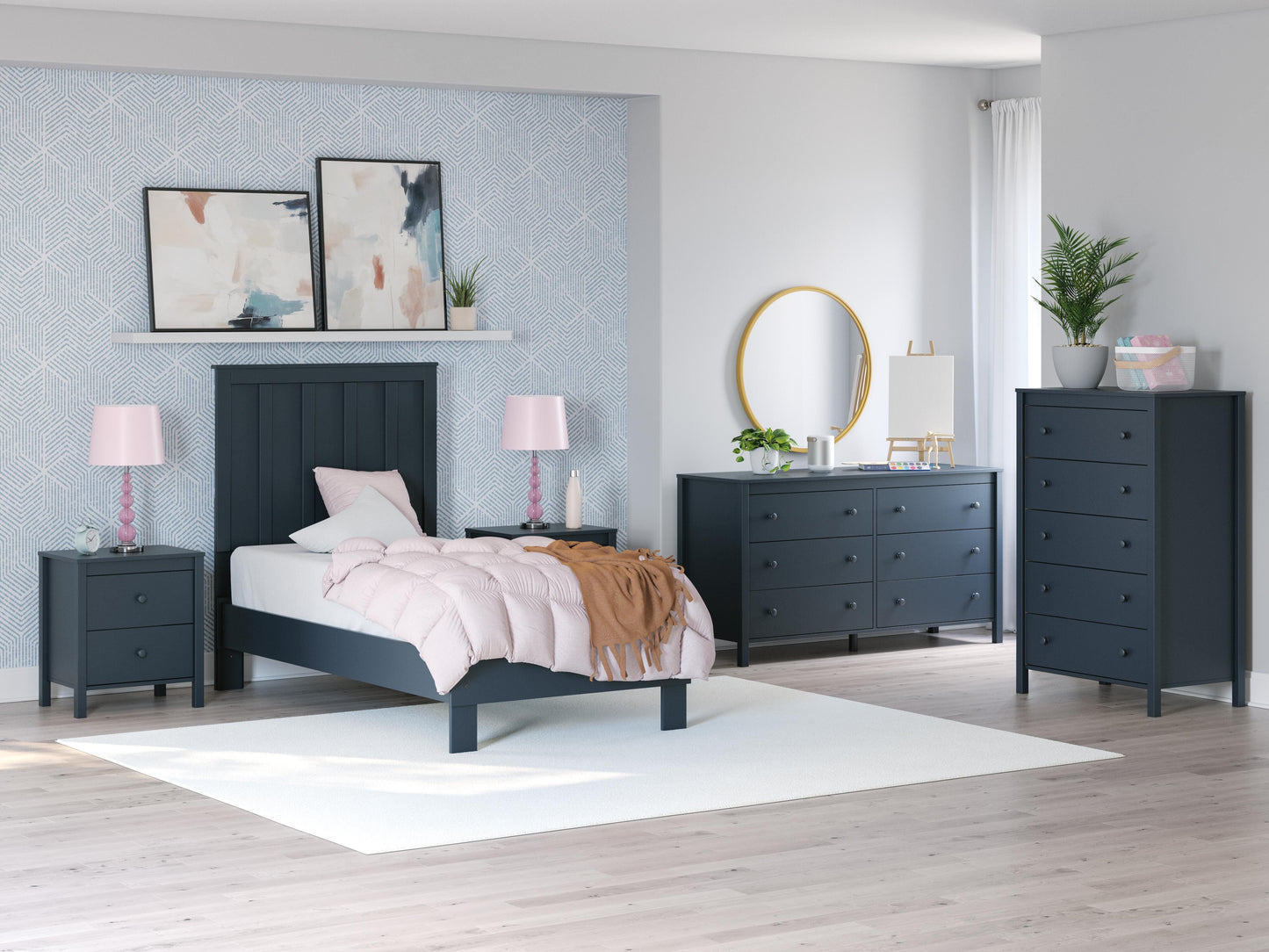 Ashley Simmenfort Navy Blue Twin Platform Bed