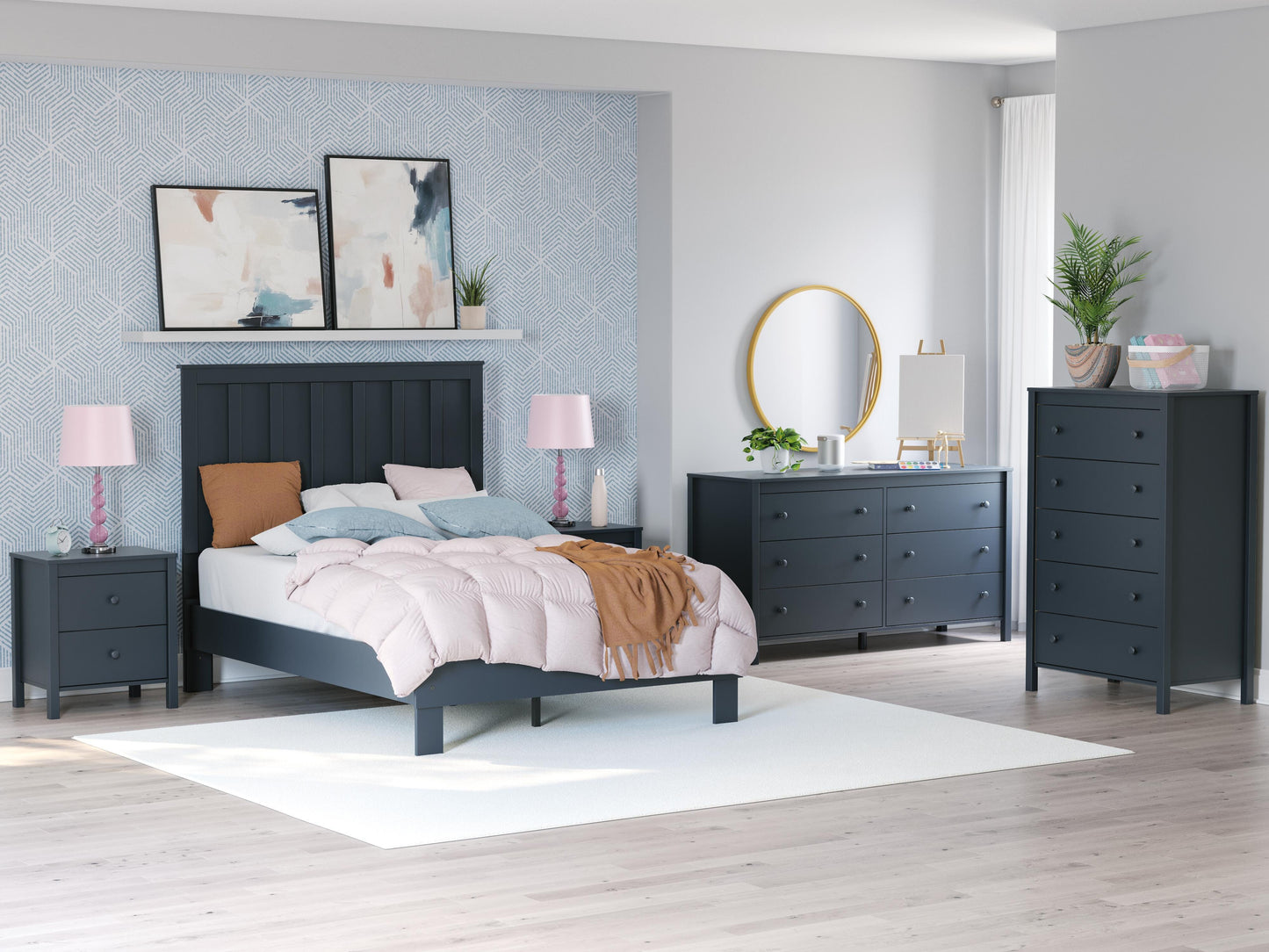 Ashley Simmenfort Navy Blue Full Platform Bed