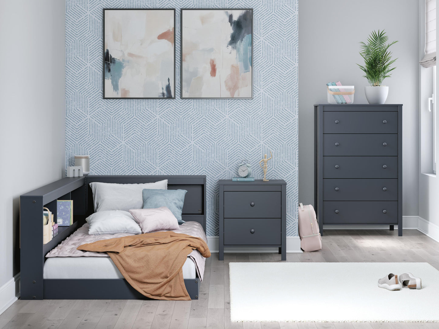 Ashley Simmenfort Navy Blue Twin Bookcase Storage Bed