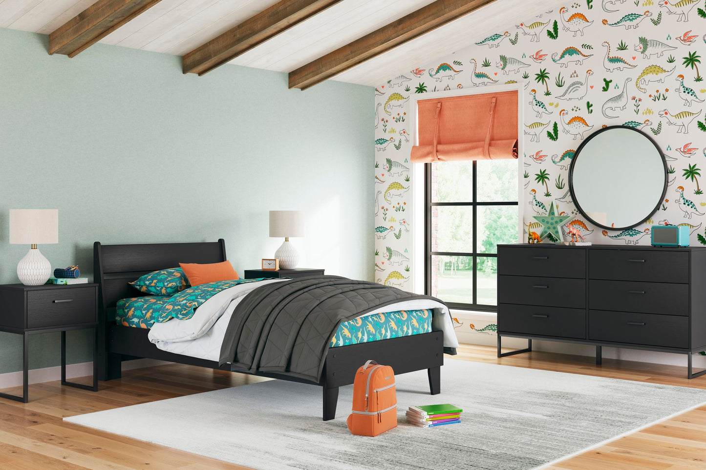Ashley Socalle Black Twin Panel Platform Bed