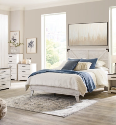 Ashley Shawburn White Dark Charcoal Gray Queen Crossbuck Panel Platform Bed