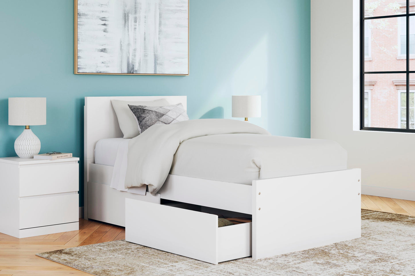Ashley Onita White Twin Panel Platform Bed with 1 Side Storage
