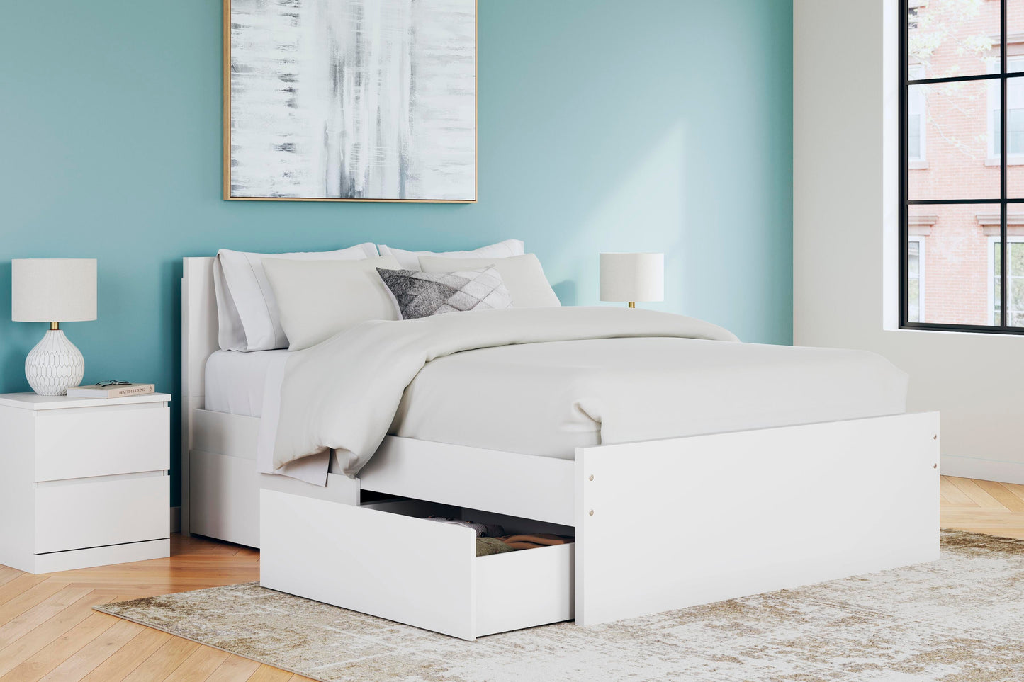 Ashley Onita White Queen Panel Platform Bed with 2 Side Storage