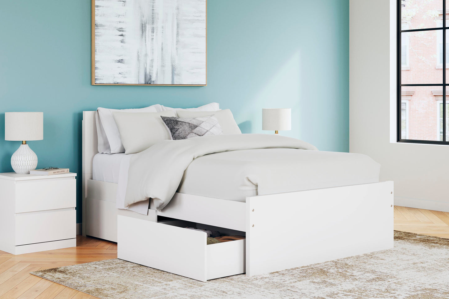 Ashley Onita White Full Panel Platform Bed with 2 Side Storage
