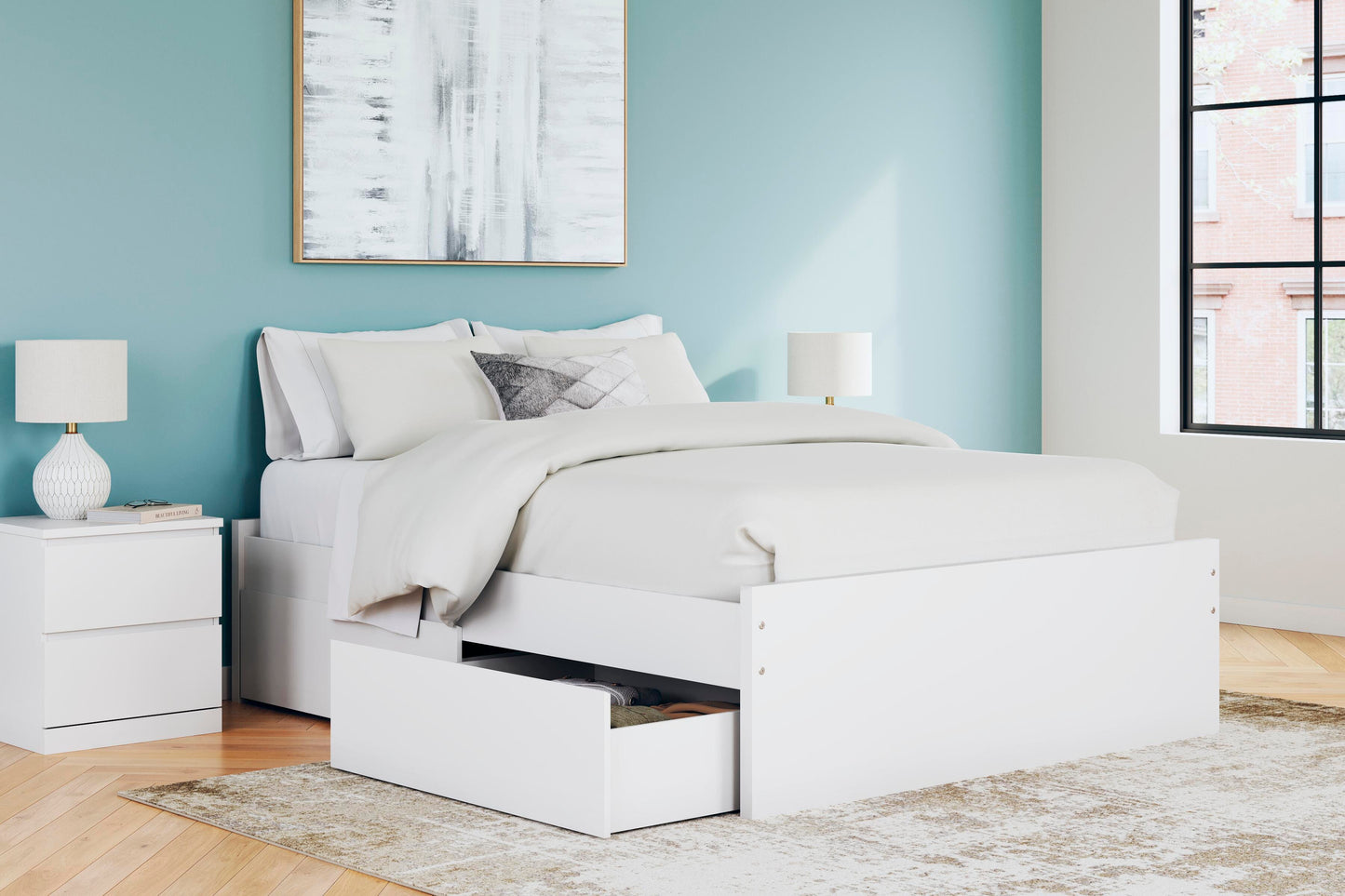 Ashley Onita White Queen Platform Bed with 2 Side Storage