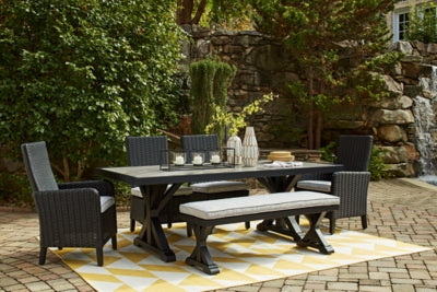 Ashley Beachcroft Black Light Gray Outdoor Bench with Cushion