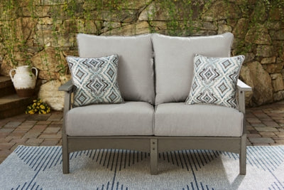 Ashley Visola Gray Outdoor Loveseat with Cushion