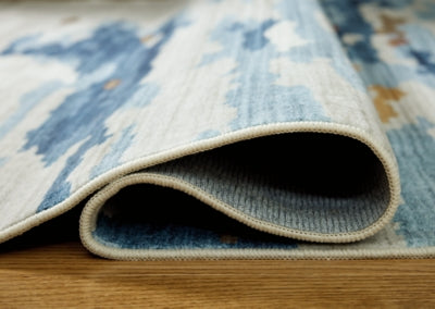 Ashley Vinlett Cream Blue Brown 5' x 7' Washable Rug