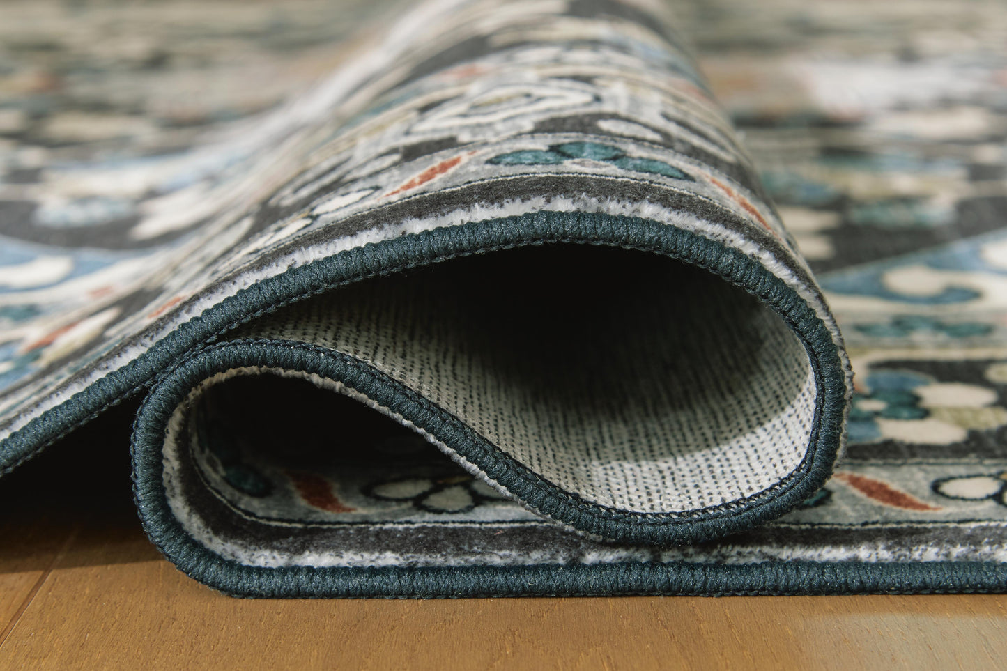 Ashley Leningston Black Cream Blue 5' x 7' Washable Rug