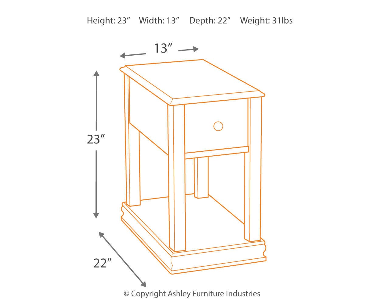 Ashley Breegin Brown Chairside End Table