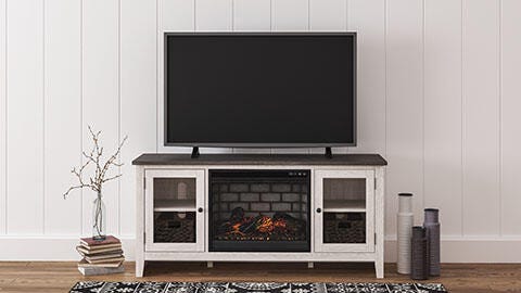 Ashley Dorrinson Two-tone 60" TV Stand with Electric Infrared Fireplace