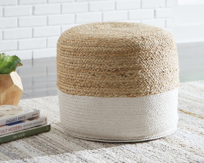 Ashley Sweed Valley Natural/White Pouf