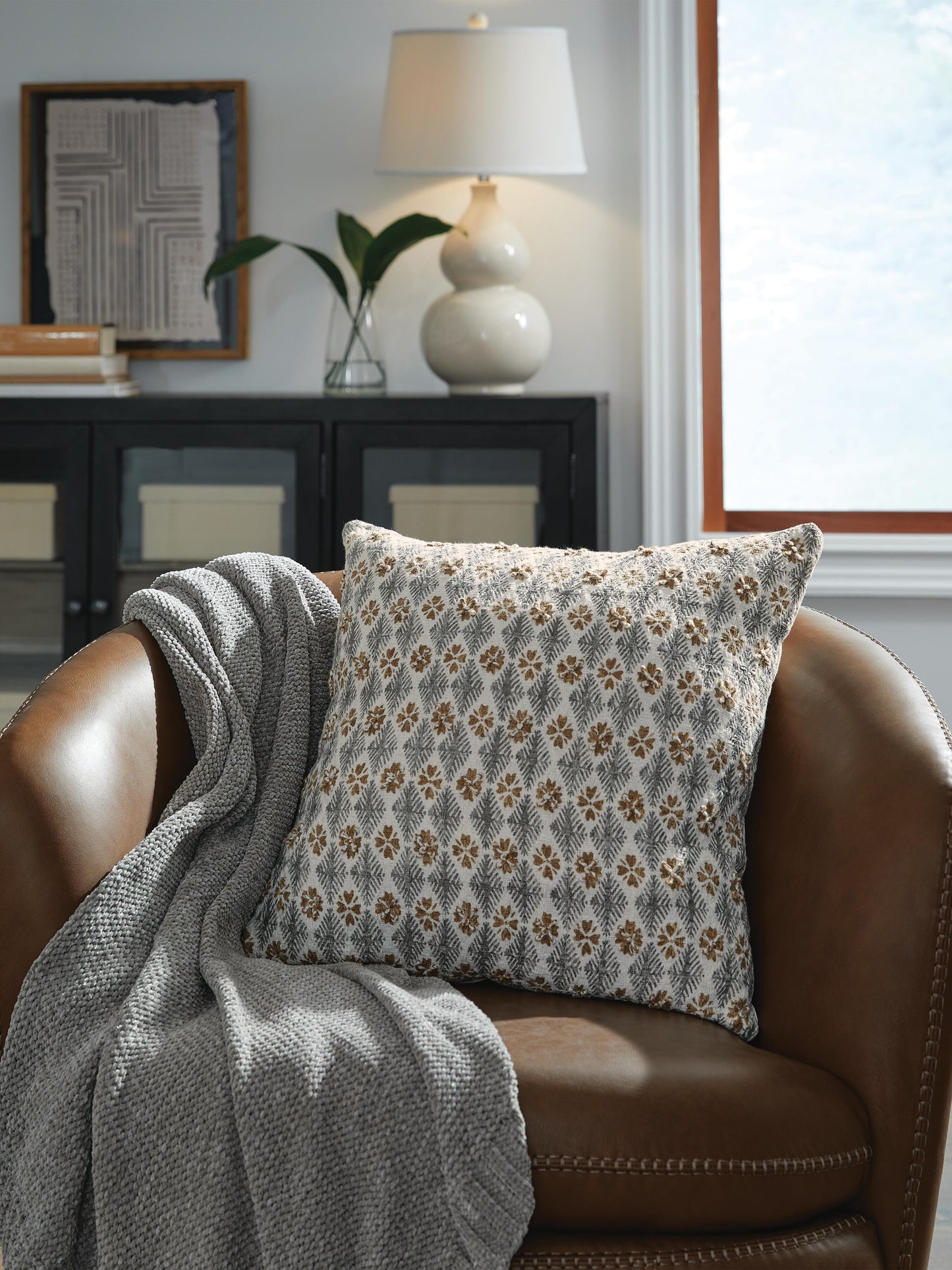 Ashley Dainwick White Gray Brown Pillow