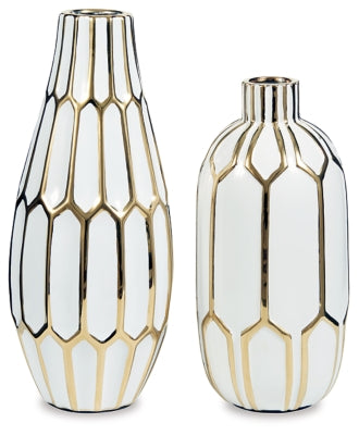 Ashley Mohsen Gold Finish White Vase (Set of 2)