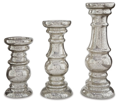 Ashley Rosario Silver Finish Candle Holder (Set of 3)