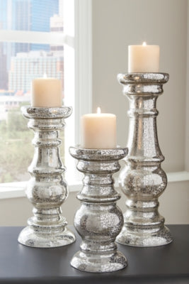 Ashley Rosario Silver Finish Candle Holder (Set of 3)