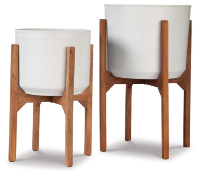 Ashley Dorcey White Brown Planter (Set of 2)