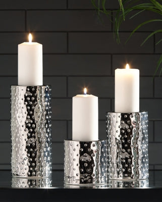Ashley Marisa Silver Finish Candle Holder (Set of 3)