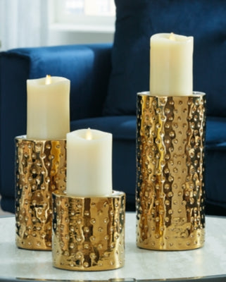Ashley Marisa Gold Finish Candle Holder (Set of 3)