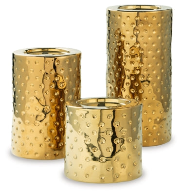 Ashley Marisa Gold Finish Candle Holder (Set of 3)