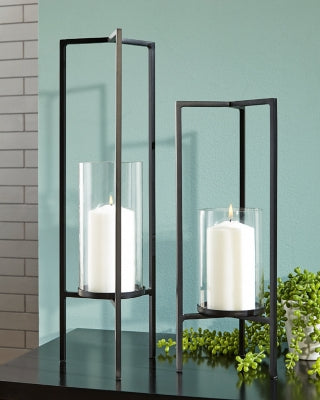 Ashley Ginette Black Candle Holder (Set of 2)