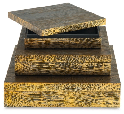 Ashley Keldy Antique Brass Finish Box (Set of 3)