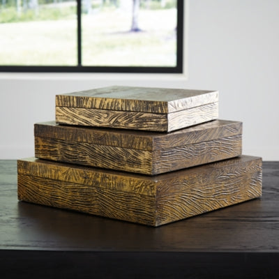 Ashley Keldy Antique Brass Finish Box (Set of 3)