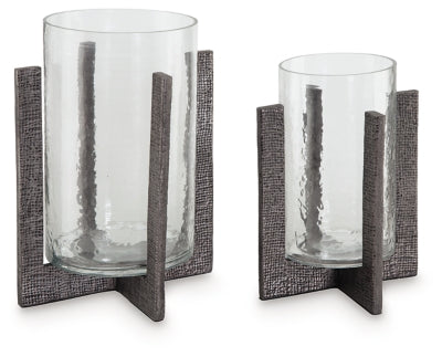 Ashley Garekton Clear Pewter Finish Candle Holder (Set of 2)