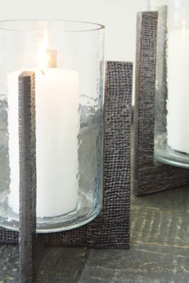 Ashley Garekton Clear Pewter Finish Candle Holder (Set of 2)