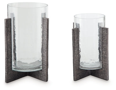 Ashley Garekton Clear Pewter Finish Candle Holder (Set of 2)