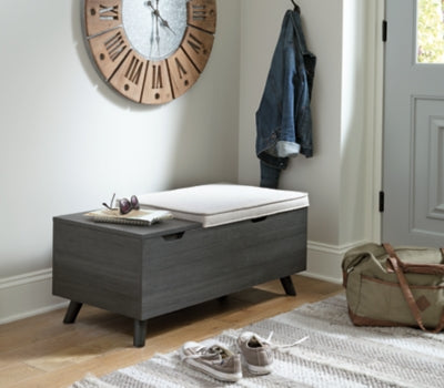 Ashley Yarlow Linen Gray Hidden Storage Bench