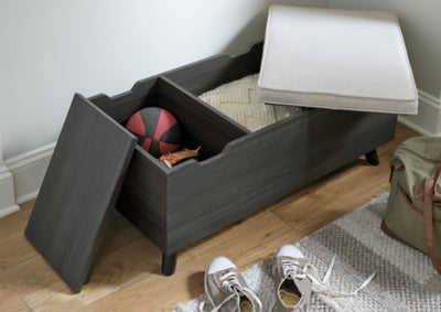 Ashley Yarlow Linen Gray Hidden Storage Bench