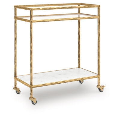 Ashley Plattfield Antique Gold Finish Bar Cart