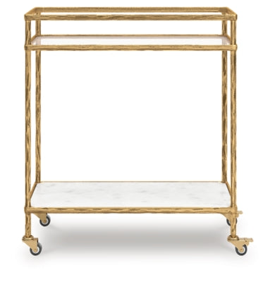 Ashley Plattfield Antique Gold Finish Bar Cart