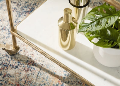 Ashley Plattfield Antique Gold Finish Bar Cart