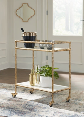 Ashley Plattfield Antique Gold Finish Bar Cart