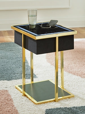 Ashley Rexwell Black Gold Finish Accent Table with Speaker