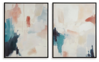 Ashley Caldish Blue White Pink Wall Art (Set of 2)