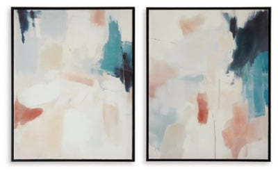 Ashley Caldish Blue White Pink Wall Art (Set of 2)