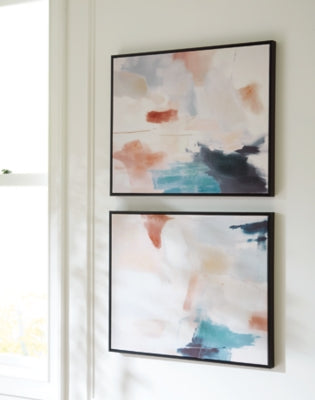 Ashley Caldish Blue White Pink Wall Art (Set of 2)