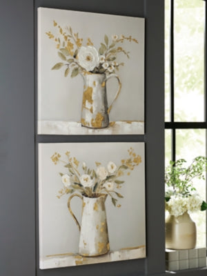 Ashley Amoryville Taupe Green Gold Finish Wall Art Set (Set of 2)